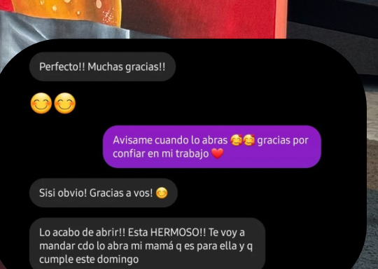Captura de chat de Instagram: "Perfecto!! Muchas gracias!! Lo acabo de abrir, está hermoso!!"