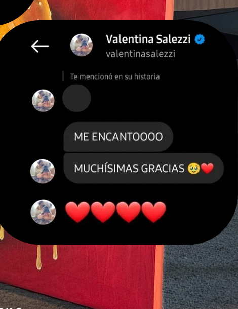 Captura de chat de Instagram de Valentina Salezzi: "Me encantooo, muchísimas gracias"
