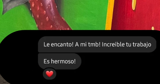 Captura de chat de Instagram: "Le encantó! A mi también! Increíble tu trabajo. Es hermoso!"